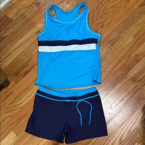 Blue and Navy swim Tank Top and Shorts Set, like new